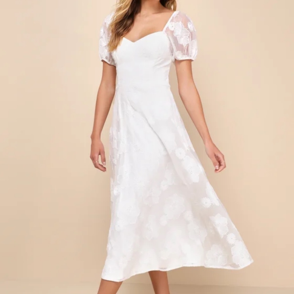 Lulus Sweetest Behavior White Embroidered Puff Sleeve Midi Dress - Size XL